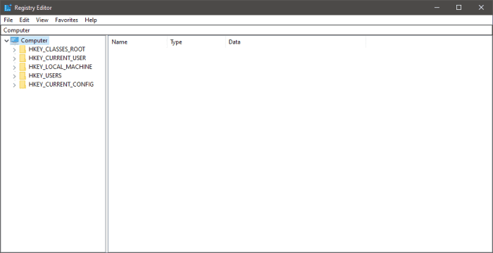 regedit Registry Editor in Windows 10