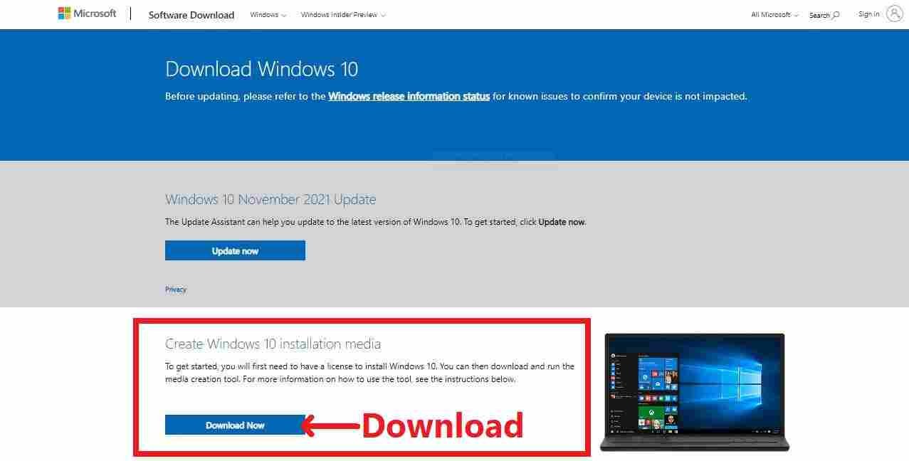 Microsoft Media Creation Tool for Windows 10