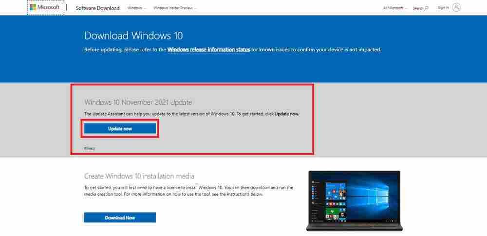 Windows 10 Download using Windows 10 Update Assistant tool