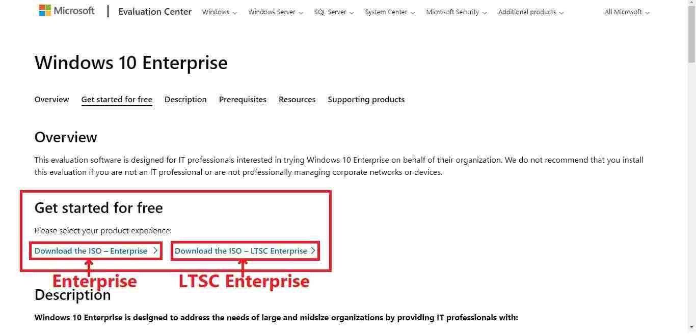 Windows 10 Enterprise start download ISO