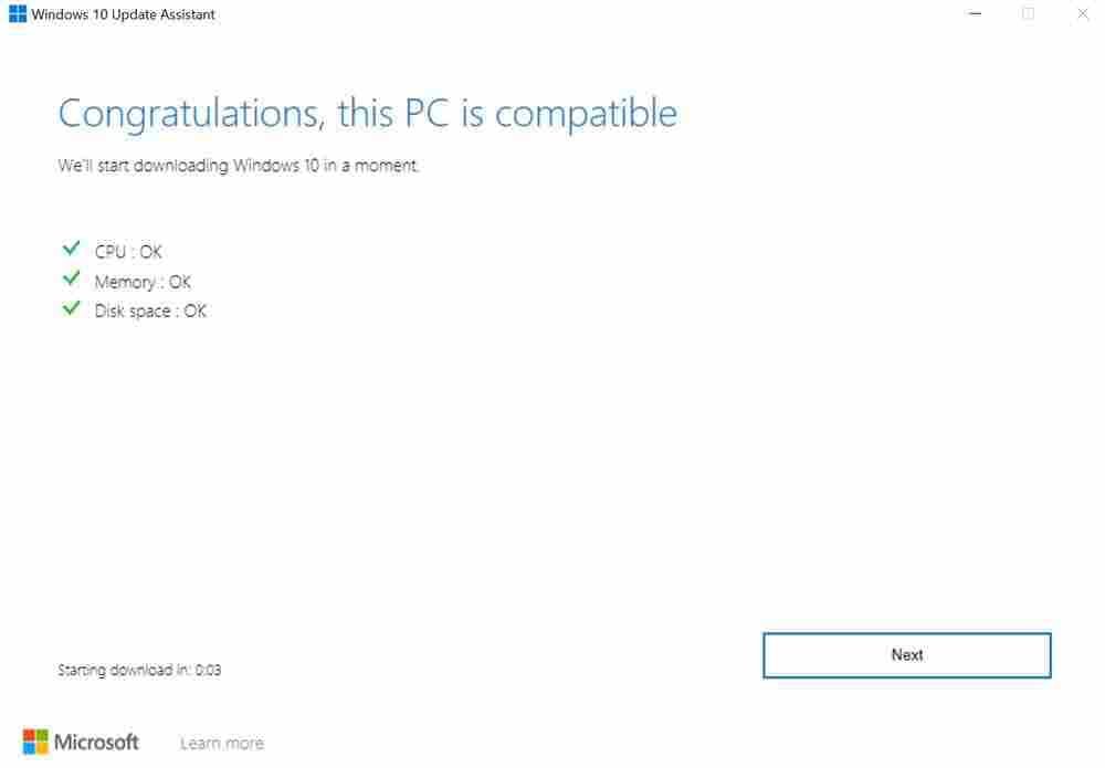checking PC compatibility for Windows 10 next update