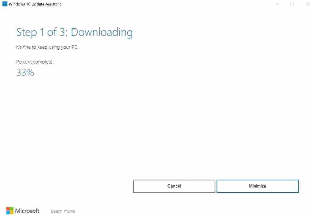 downloading Windows update using update assistant tool