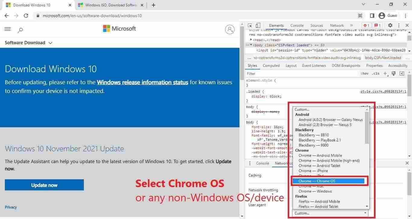 change browser user agent act like Chrome OS