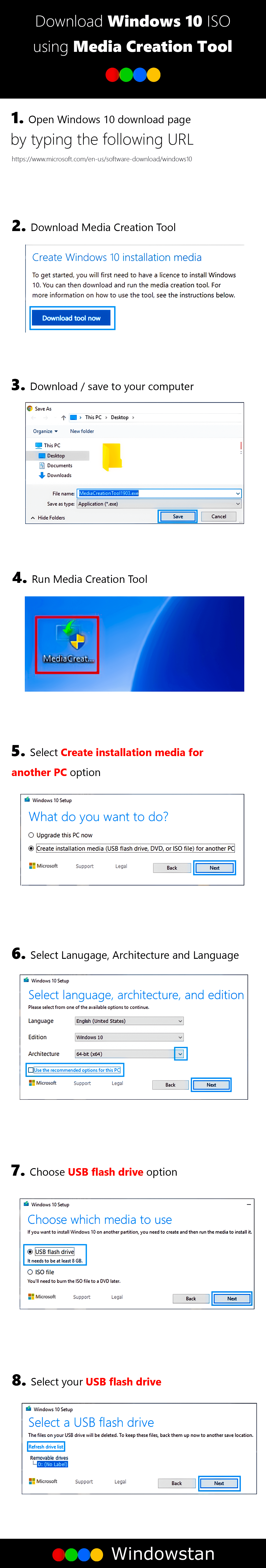Infographic - Windows 10 ISO download and install using Media Creation Tool