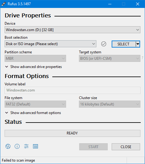 Windows ISO loaded in Rufus USB tool