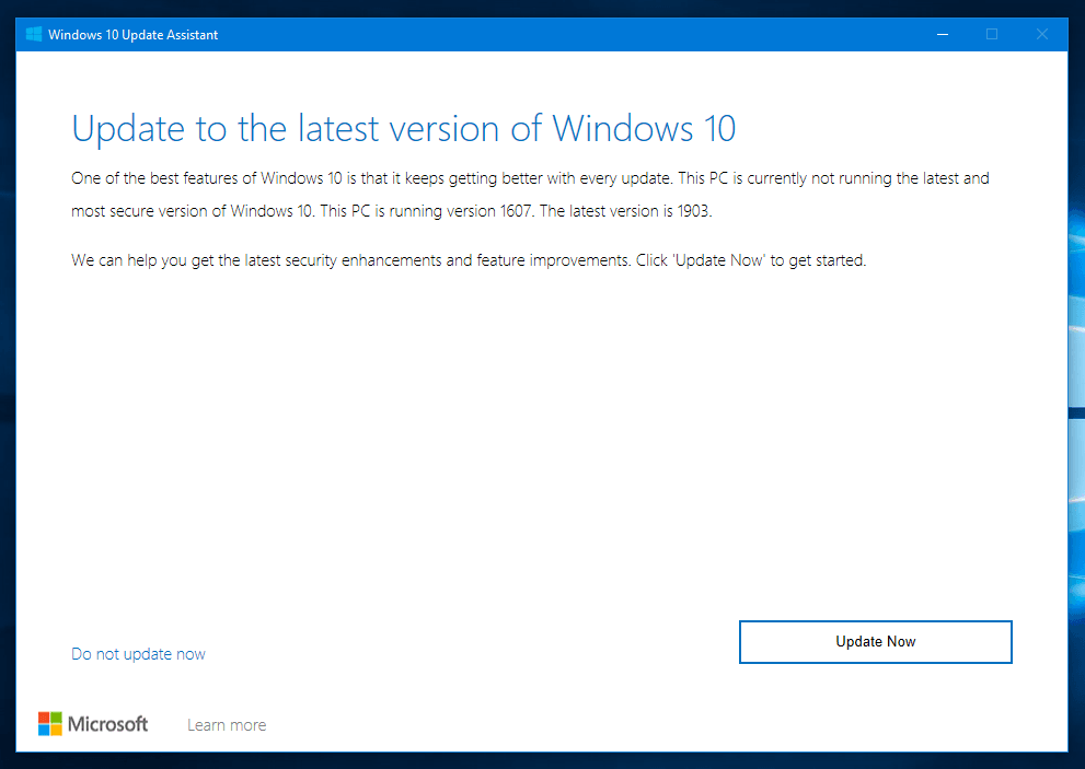 Install Upgrades using Windows 10 Update Assistant
