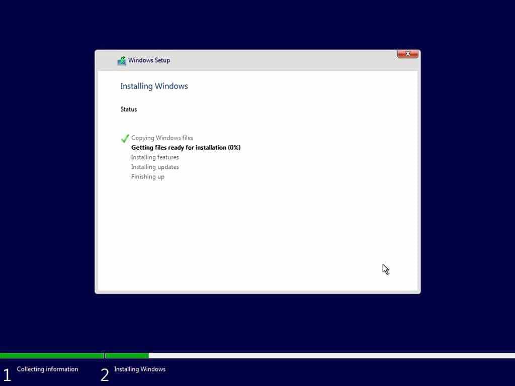 Install Windows 10 copying and installing windows files