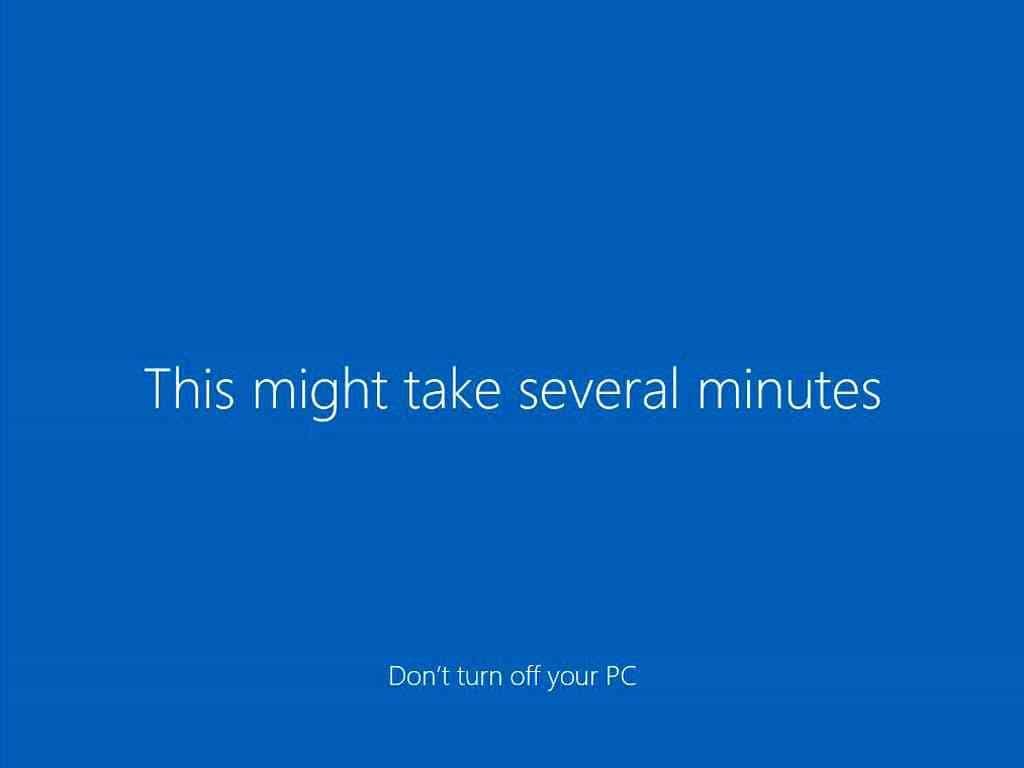 Install Windows 10 this might take several minutes do not turn off