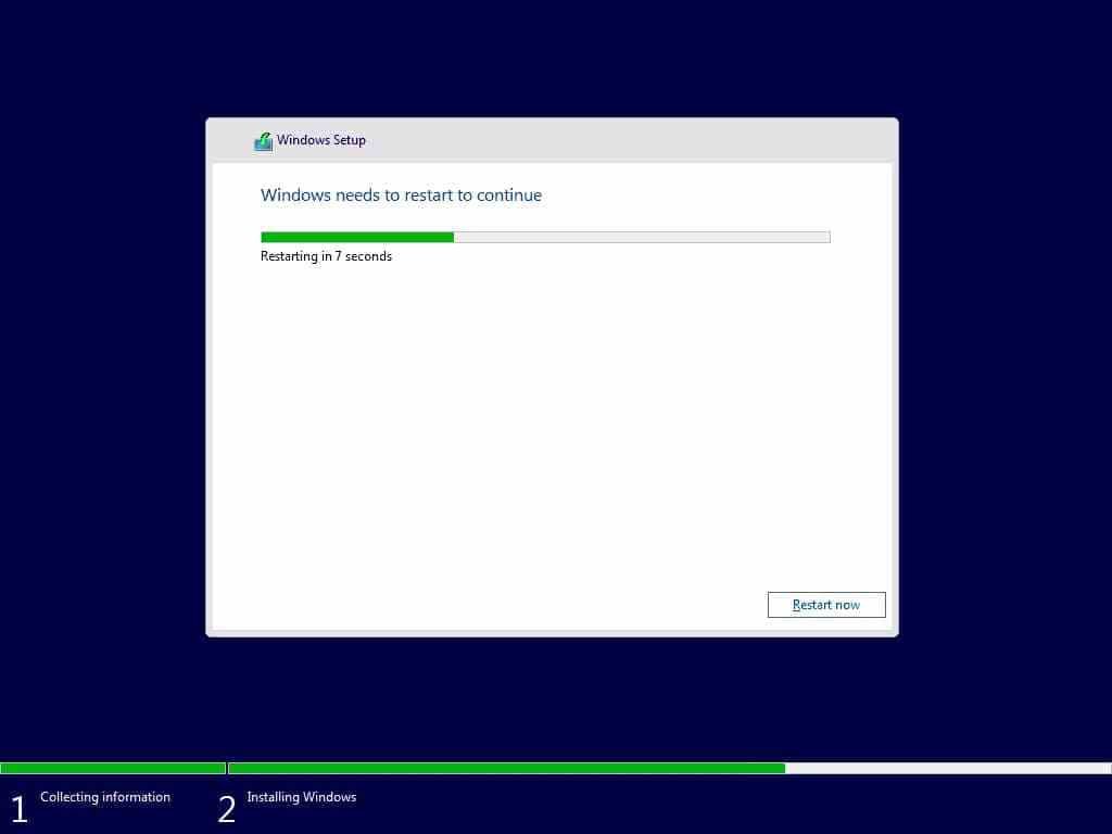 Windows setup restart countdown