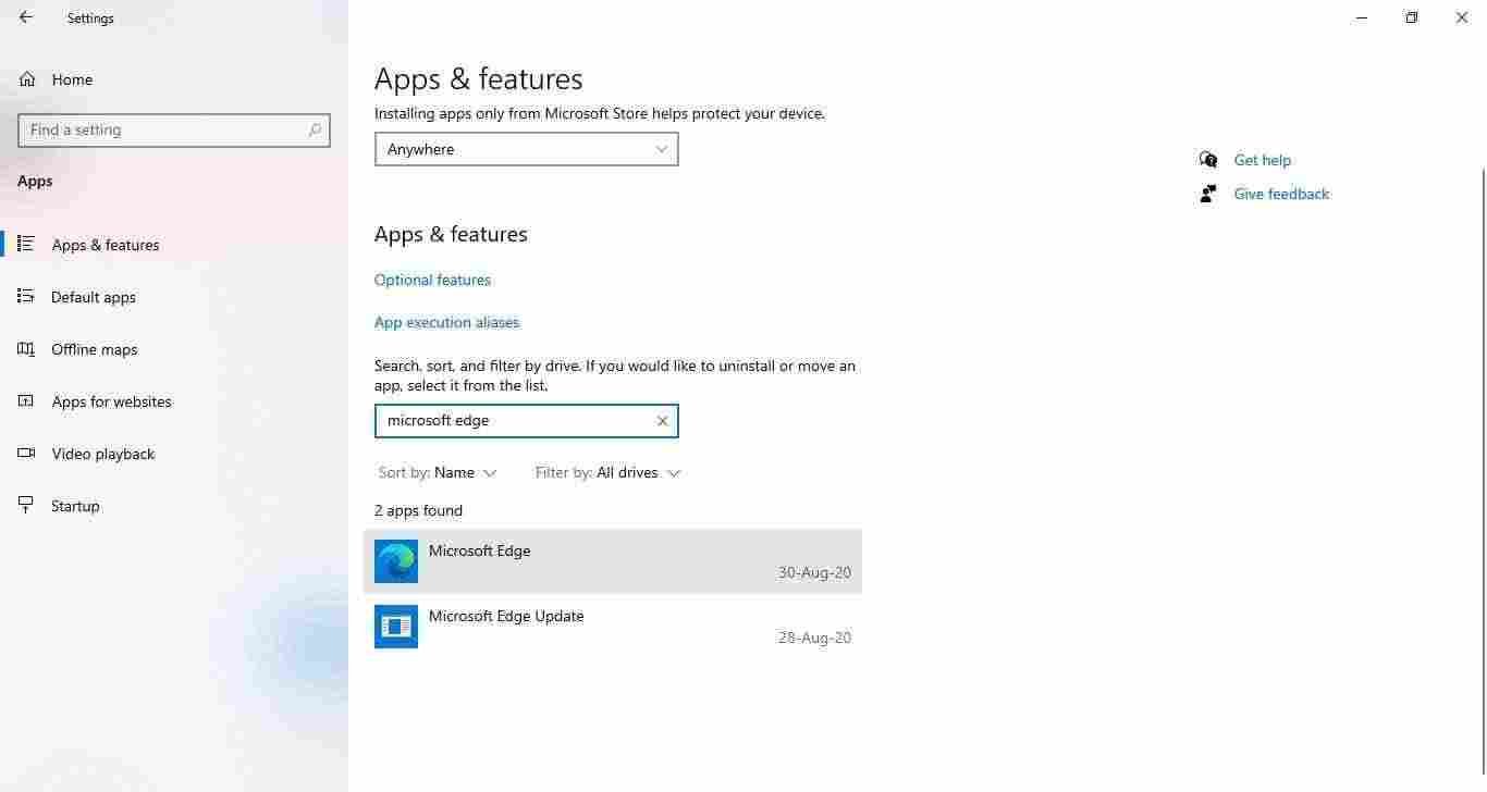 3-searcch for MS Edge app