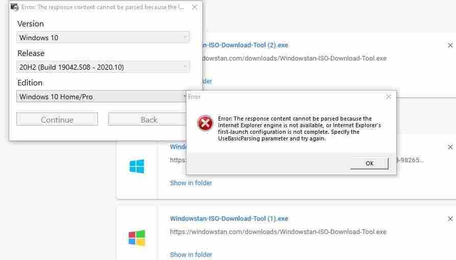 Windows ISO Tool Error message screenshot