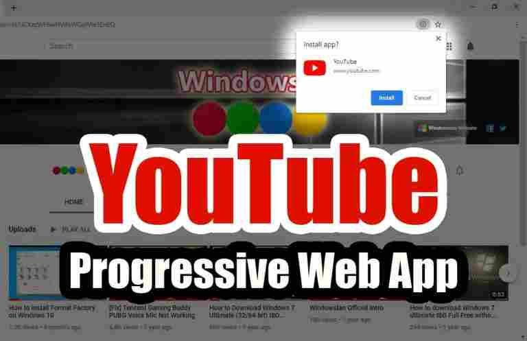 YouTube Progressive Web App for Windows 10