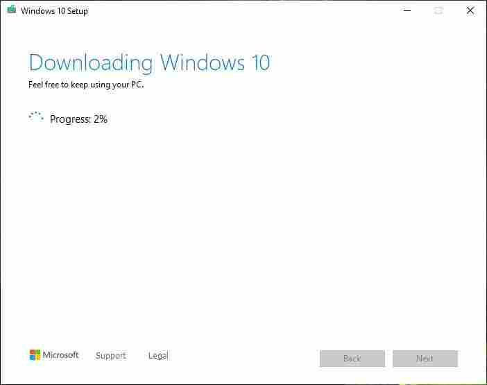 Windows 10 ISO Download in progress