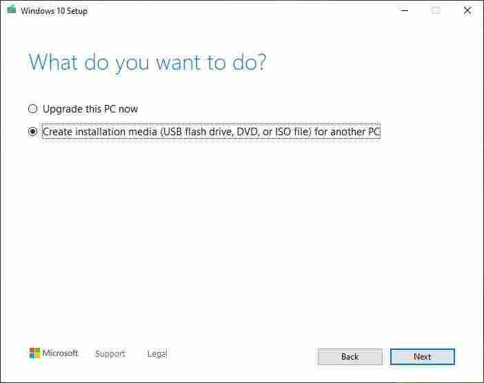 MCT Create Windows 10 installation media