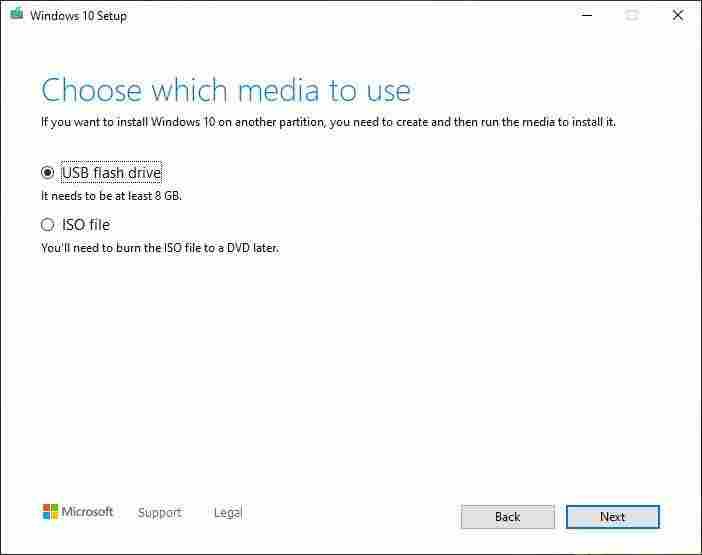 Choose media type USB flash drive