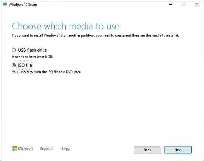 save Windows 10 ISO file to disk with MCT