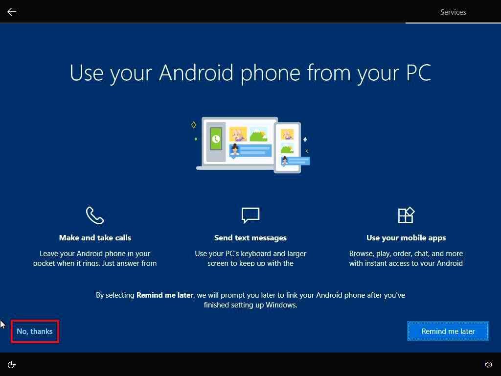 Connect Android Phone with Windows 10 during installation setup