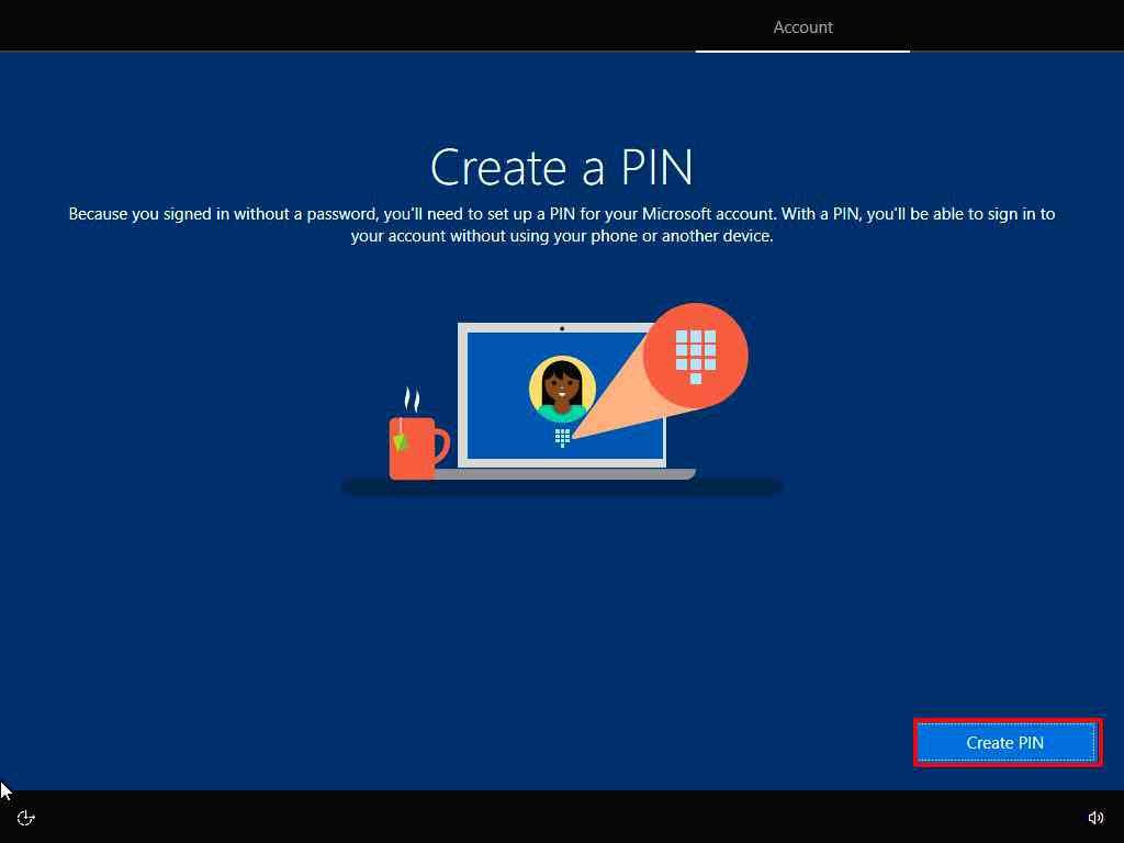 Create PIN for Windows10 installation setup