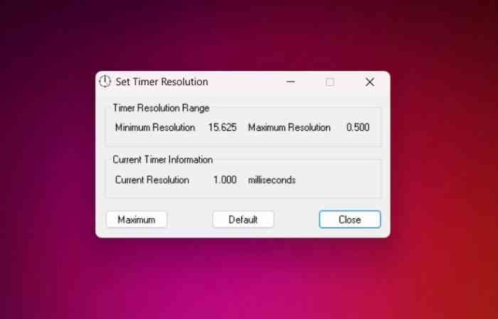 Timer Resolution screenshot Windows 11