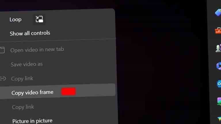Microsoft Edge Copy Frame Image from YouTube