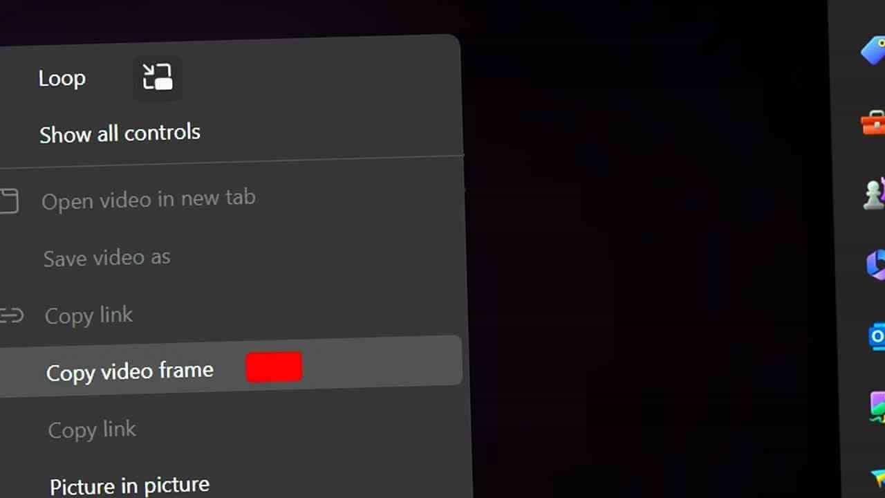 Microsoft Edge Copy Frame Image from YouTube