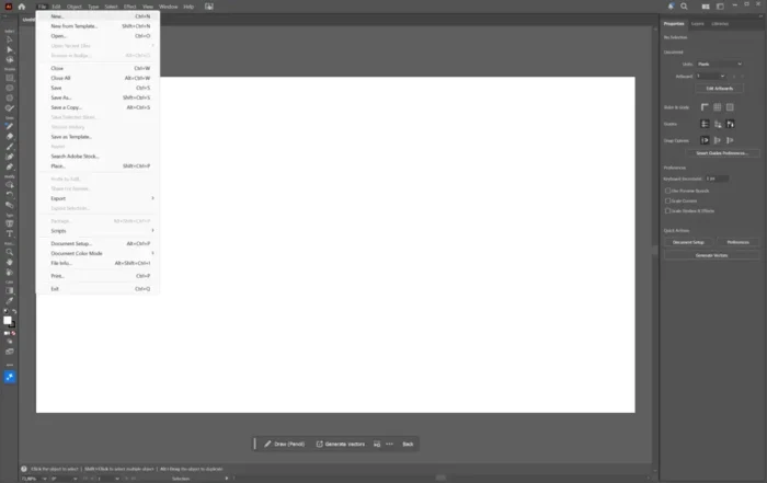 menu adobe illustrator