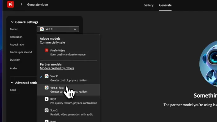 Adobe Firefly and third party partners to generate videos using AI