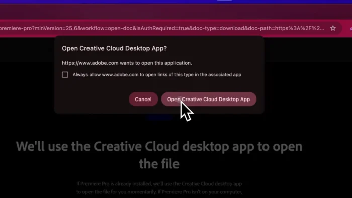 Open Premiere desktop app from browser