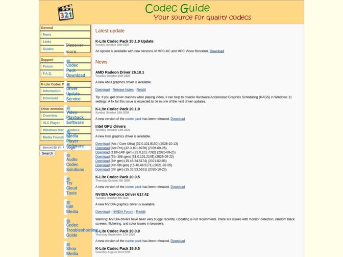 K-Lite Codec Pack official website