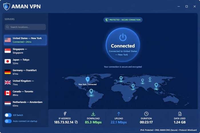 AMAN VPN app interface